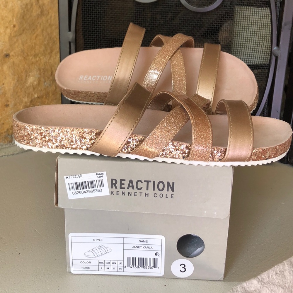 NEW Kenneth Cole Reaction Sandals Janet K - Rose Gold - Glitter GIRLS Sz 3 - Picture 8 of 8